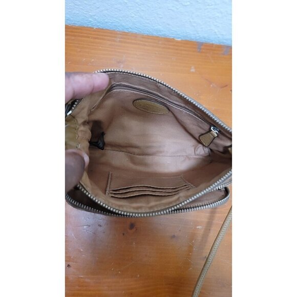 Fossil Crossbody Leather Bag Beige Small Purse With Adjustable Strap & Zippered - Picture 6 of 14